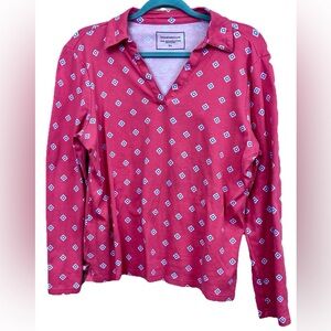 Charter Club Woman Pink Print V Neck Long Sleeve Blouse Top Plus Size XL